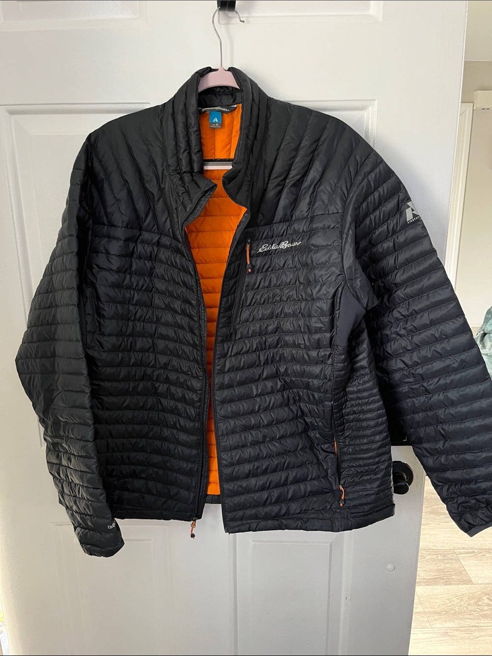 Eddie Bauer Navy Quilted Puffer Jacket with Orange Lining